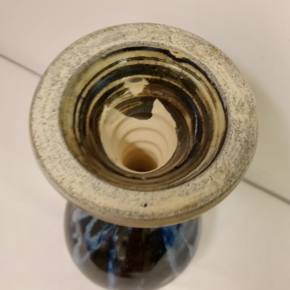 Vintage Handcrafted Churning Pottery Art Goblet Blues Dripping Glazed 8" - Picture 4 of 6